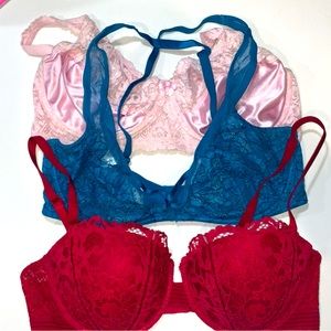 Bundle of 3 VS “very sexy” and vintage PINK bra lace push-ups glitter plunge